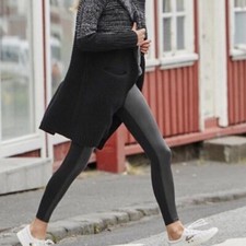 Athleta High Rise Gleam Tight Black Legging Faux Leather Front Panel Small