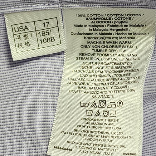 Brooks Brothers Sz 17 / 34 Regent Purple White Stripe 1818 No Iron All Cotton - Picture 14 of 14