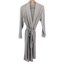 Natori Heathered Gray Long Sleeve Knit Robe Attached Belt Lounge Wrap Large