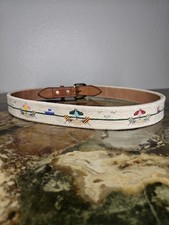 Vintage Needlepoint Belt With Beach Vibes Brass Buckle Size 33
