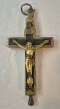 Ciondolo pettorale crocifisso reliquiario cattolico vintage con scomparto posteriore