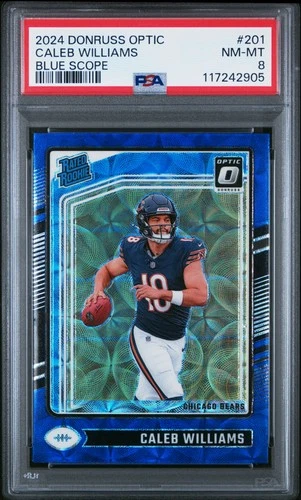 2024 PANINI DONRUSS OPTIC BLUE SCOPE #201 CALEB WILLIAMS ROOKIE RC PSA 8