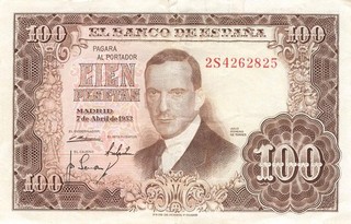 Spanien Spain España 100 Pesetas 1953 gebraucht (Serie 2S)