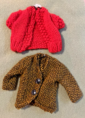 Two VTG Mommy Made Barbie Clone Sweaters Cardigans Knitted Tweed Blazer Winter
