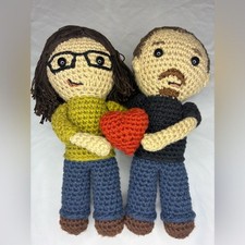Handmade Crochet Couple Holding Red Heart Plu...