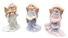 Vintage Ceramic Christmas Angels Pastel 2.75" Figurines by Russ Berrie Lot of 3