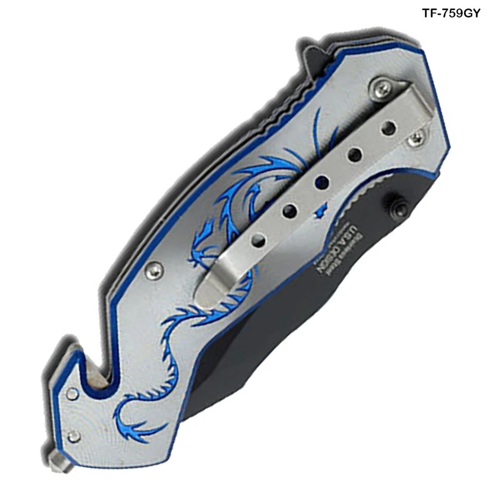 Tac Force Folding Pocket Knife New Grey Dragon Strike Rescue Linerlock TF-759GY - Image 2 of 3