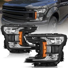 Fits For 2018 2019 2020 Ford F150 PICKUP Truck Pair Headlights Lamps Black Amber