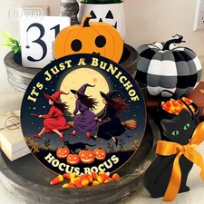 2D Flat, 1pc Halloween Round Metal Wall Decoration - 8x8 Inch Aluminum Sign with
