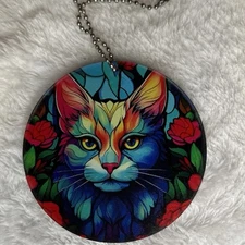 Colorful Cat Round Hanging Ornament NIB