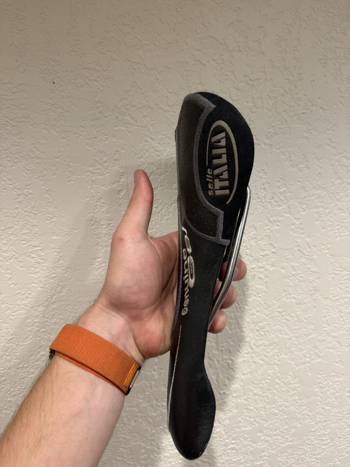 2001 Selle Italia Flite 正品凝胶鞍座钛黑色皮革 — 第 4/4 张图片