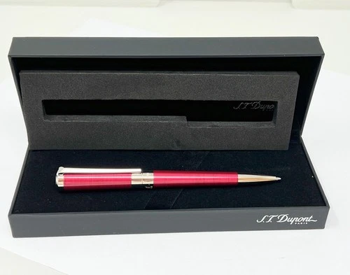 S.T. Dupont Liberté Ballpoint Pen In Red Lacquer And Palladium With Original Box
