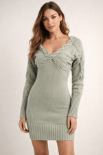 Arden B Cable Knit Sweater Dress XS Sage Green Bodycon Tunic