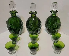 Swedish Decanter Green Glass 9 Piece Set