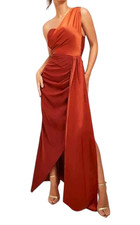 Boohoo Occasion Satin Drape Gown in Rust/Terracotta Size 16