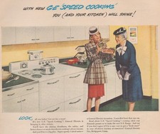 Vintage 1945 General Electric Print Ad GE Electric Range WW2 Retro Kitchen Decor
