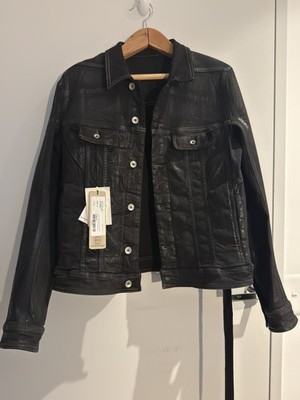 Rick Owens DRKSHDW SS24 Waxed Black Denim Trucker Jacket Brand New with Tags