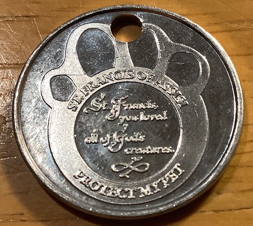Pet Paw Charm St Francis of Assisi Protect My Pet Medal Token Print Silver Tone