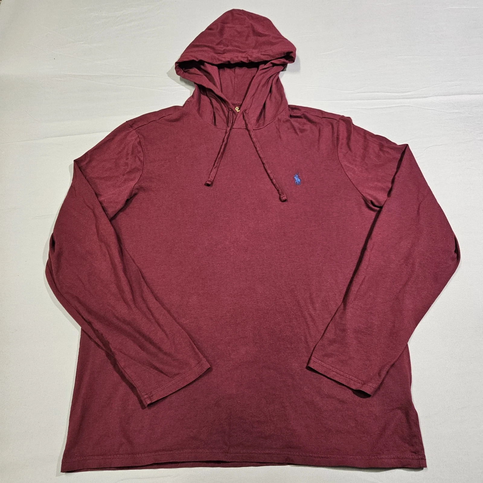 Polo Ralph Lauren Hoodie Mens Large Pull Over Burgundy Light Weight Pony