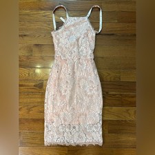 Lulus Wishful Wanderings Lace Midi Dress Peachy Pink Floral Bodycon Cocktail XS