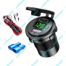 Green QC3.0 Dual USB Car Fast Charger Socket Power Outlet Waterproof