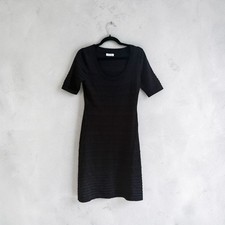 Calvin Klein Black Ribbed Knit Sweater Dress Short Sleeve Scoop Neck Sz Small