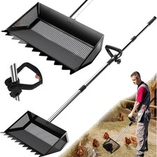 12" Metal Chicken Poop Scooper Rake for Sand with 24 to 68" Handle, Black Max