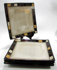 Home Trends MOSAIC TILE Multicolor Blocks Rim Beige Square Dinner Plates Set 4
