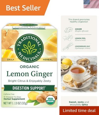 Refreshing Organic Lemon Ginger Tea - 16 Count Pack, Non-GMO Caffeine-Free