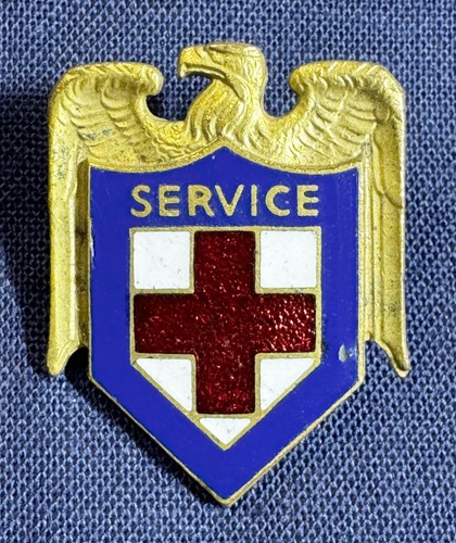 Vintage American Red Cross General Service Enamel 2-piece Badge, Pin Back Eagle