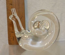 Signed STEUBEN Crystal Art Glass SNAIL Hand Cooler Figural Paperweight Vintage
