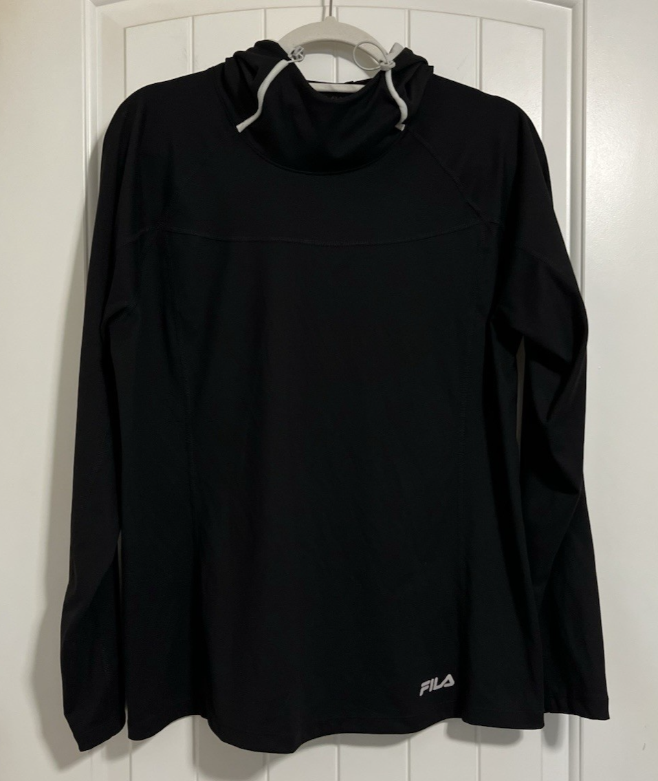 Felpa con cappuccio FILA donna GRANDE nera pullover allenamento bordo grigio