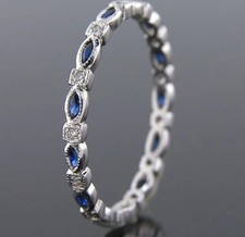 Delicate silver eternity stacking ring  with blue and clear stones all sizes