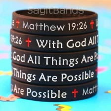 With God All Things Are Possible Wristbands Matthew 19:26 Silicone Bracelet Set