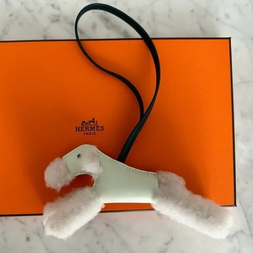 NEW HERMES Black Milo Lambskin Shearling BUDY CHARM DOG