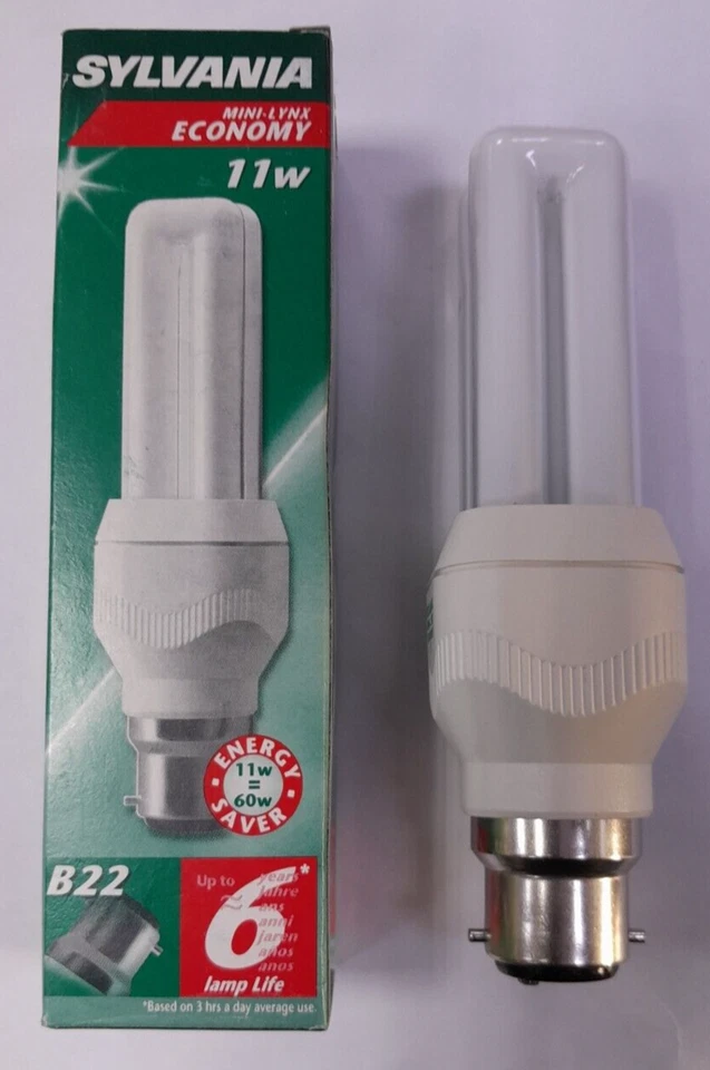 1 Ampoule Tube CFL Économie d’Énergie Sylvania 11W (60W) BC B22 2700K - Photo 1/1