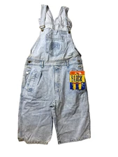 Slick Acid Wash Skater Denim Jean Overalls Large Y2K NWT 14 Inseam Shorts Cargo