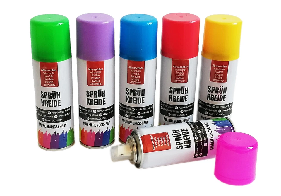 ITSISA 6x Bunte Sprühkreide, abwaschbar - buntes Markierungsspray, Kreidespray