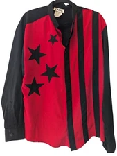 Cintas Button Up Long Sleeve Shirt Striped Star Red Black Uniform Men's Size L