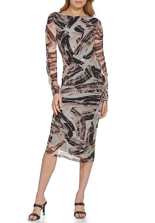 dkny ruched midi dress DKNY Printed Dip Dye Midi Dress