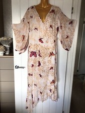Charlotte Sparre Ladies Pink & Cream Butterfly Design Tiered Wrap  Dress Size L