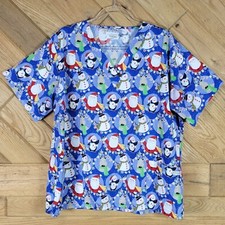 UA Scrubs Holiday Themed Medical Scrub Top V-Neck Short Sleeve Size L Large