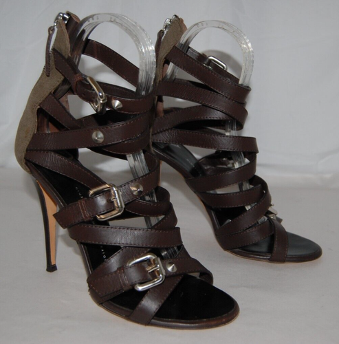 37/7❤️ GIUSEPPE ZANOTTI CUERO MARRÓN Tacones Altos GLADIADOR SANDALIAS BOTAS ITALIA - Imagen 4 de 13
