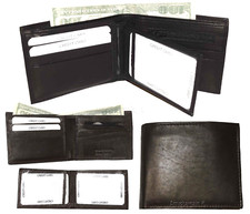 Lot of 3 man's wallet bifold 2-in-1 leather wallet 9 card slot 3 id 3 bill slots