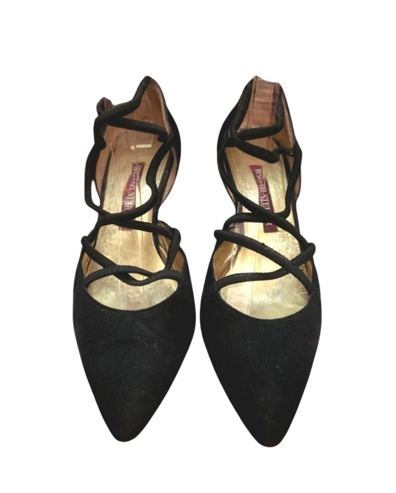 Walter Steiger Handmade In Italy Black Suede Cage Pumps - US 9 - Imagem 2 de 4