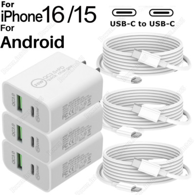 For iPhone 16 15 iPad Pro Samsung 20W USB Type-C Power Adapter Fast Charger Cord