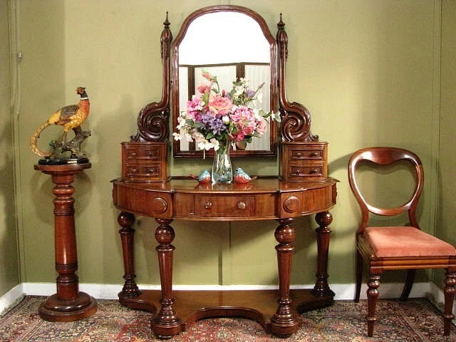 ANTIQUE MAHOGANY 5 DRAWER DUCHESS MIRRORED DRESSING TABLE UNIQUE DESIGN c1880