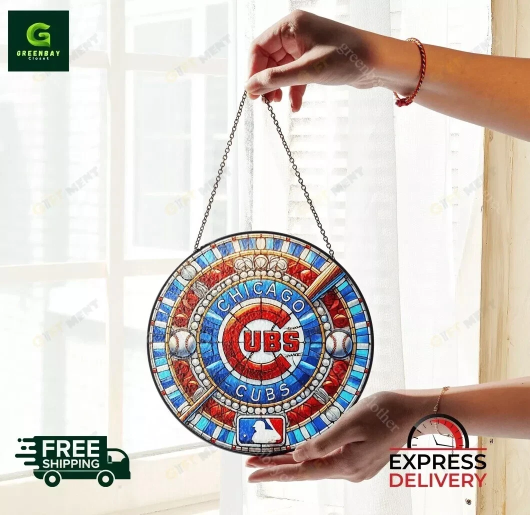 Chicago Baseball Team Cubss Suncatcher Stained Glass Window Hanging Decor