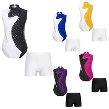 Girls Sets Mock Neck Outfits Breathable Dancewear Sparkling Leotard Kids Dance