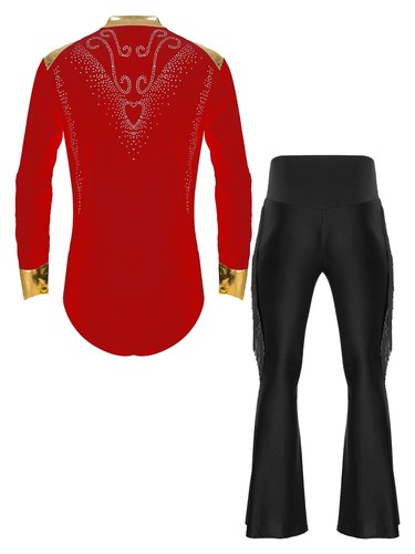 Mens Latin Tango Dance Costume Sequined Tassels Rhinestones Bodysuit with Pants - Picture 72 of 219